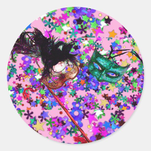Sticker Rond MARDI GRAS MASQUERADE BALL MASK confetti (Devant)