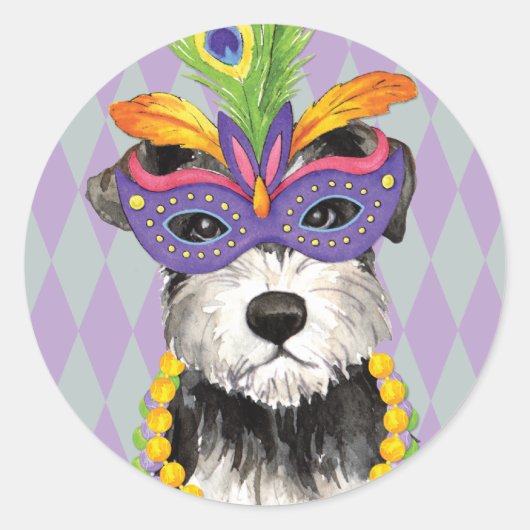 Sticker Rond Mardi Gras Mini Schnauzer (Devant)