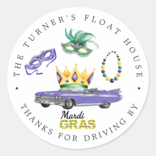 Sticker Rond Mardi Gras   Parade Drive-By Jeter Merci Favor