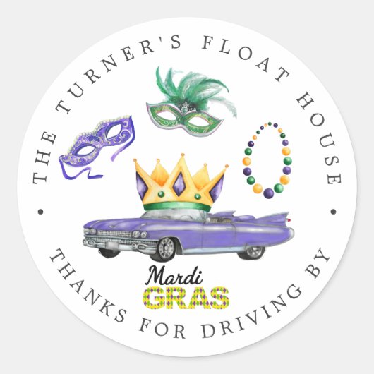 Sticker Rond Mardi Gras | Parade Drive-By Jeter Merci Favor (Devant)