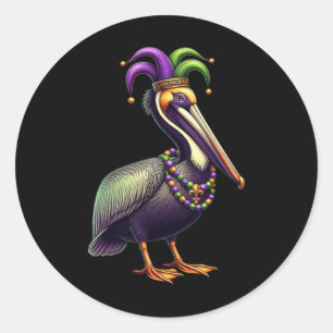 Sticker Rond Mardi Gras Pelican Louisiana Amoureux des animaux 