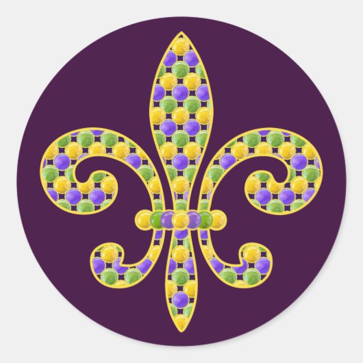 Sticker Rond Mardi Gras perle Fleur de lis (Devant)