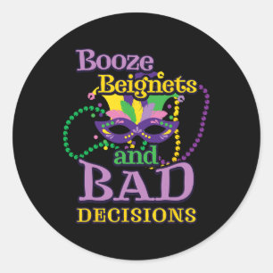 Sticker Rond Mardi Gras Perles Masquerade Funky Booze Beignets 