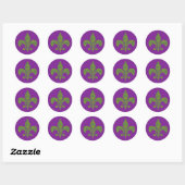 Sticker Rond Mardi Gras Plaid Fleur de Lis (Feuille)