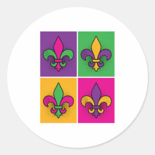 Sticker Rond Mardi Gras Pop Art Fleur de Lis