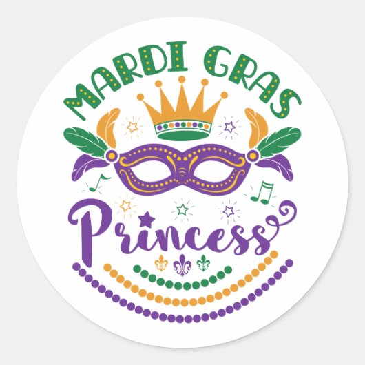 Sticker Rond Mardi Gras Princesse Mignonne Femme Carnaval (Devant)