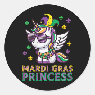 Sticker Rond Mardi Gras Princesse Unicorn Gras Mardi Filles Enf