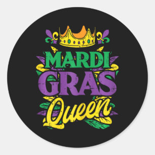 Sticker Rond Mardi Gras Queen Crown Funny Mardi Gras Carnival W