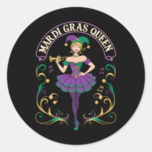Sticker Rond Mardi Gras Queen Fun Carnival Mardi Gras Pour Les