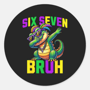 Sticker Rond Mardi Gras Six Seven Bruh Mardigator Alligator 67