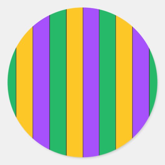 Sticker Rond Mardi Gras Stripes Motif violet vert jaune (Devant)