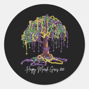 Sticker Rond Mardi Gras Tree Beads Nouvelle-Orléans 2025 Aquare