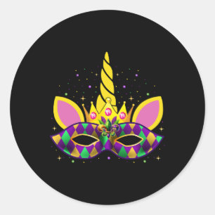 Sticker Rond Mardi Gras Unicorn Jester Mask Mask Toddlers Gir