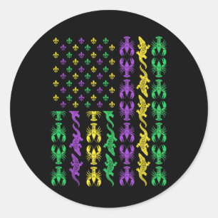Sticker Rond Mardi Gras Usa Drapeau américain Alligator Ma