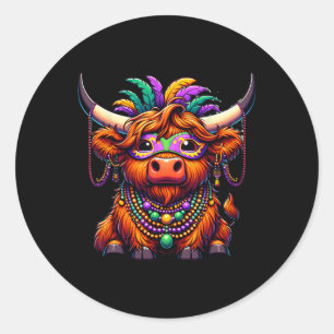 Sticker Rond Mardi Gras Vache Portant Des Perles De Costume