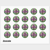 Sticker Rond Mardi Gras Vitrail Fleur de lis (Feuille)