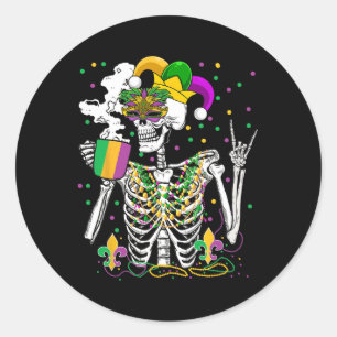 Sticker Rond Mardi Gras X-ray Squelette Boire Café Cute Hea
