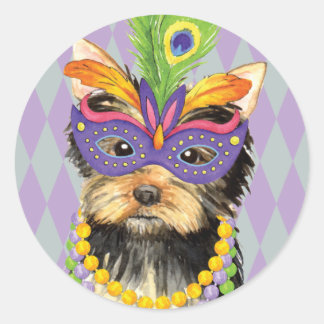 Sticker Rond Mardi Gras Yorkie