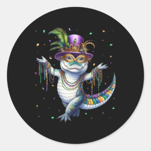 Sticker Rond Mardigator mardi Gras Alligator Danseuse Carn