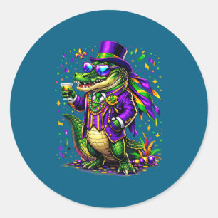 Sticker Rond Mardigator Mardi Gras Alligator Drôle