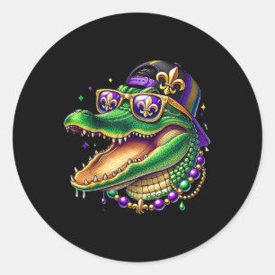 Sticker Rond Mardigator Mardi Gras Alligator Mardi Gras Carniva
