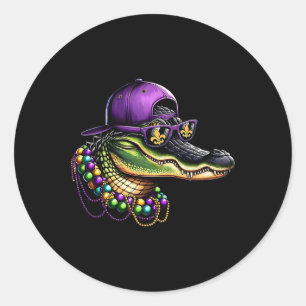 Sticker Rond Mardigator Mardi Gras Costume Alligator Carnaval B