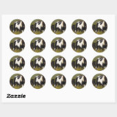 Sticker Rond Mare miniature et Foal dans les fleurs (Feuille)