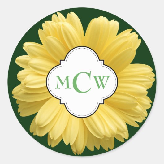 Sticker Rond Marguerite jaune Mon Monogramme Vert (Devant)