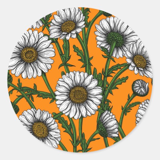Sticker Rond Marguerites sur orange (Devant)