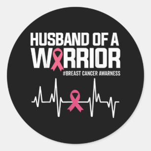 Sticker Rond Mari D'Un Guerrier Pink Ribbon Cancer Du Sein Awa