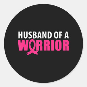 Sticker Rond Mari d'un guerrier rose ruban cancer du sein
