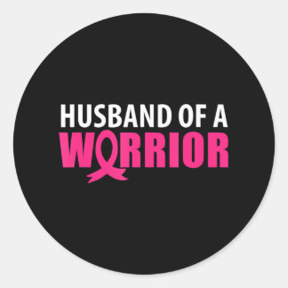 Sticker Rond Mari d'un guerrier rose ruban cancer du sein