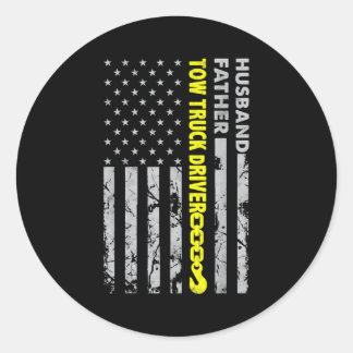 Sticker Rond Mari père Tow Truck Driver drapeau américain
