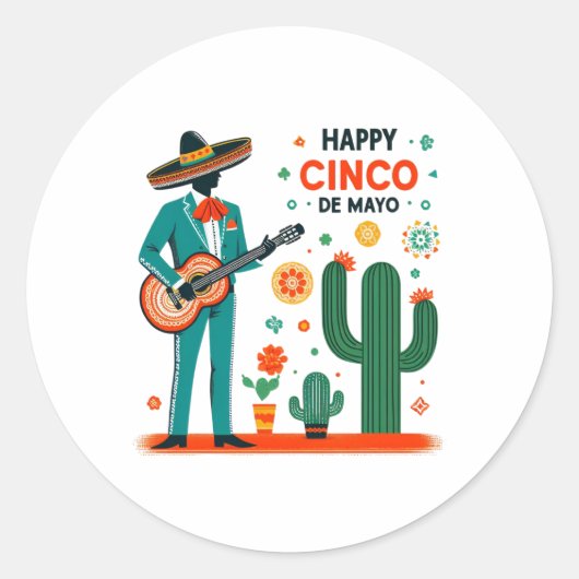 Sticker Rond Mariachi Celebration – Happy Cinco de Mayo (Devant)