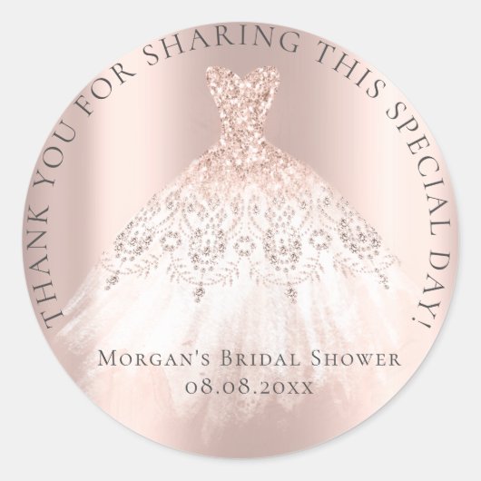 Sticker Rond Mariage 16ème Remerciement Paillettes Rose Rose (Devant)