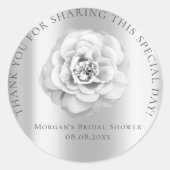 Sticker Rond Mariage 16ème Remerciement Rose Gris Argent (Devant)