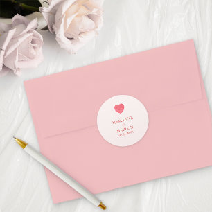 Sticker Rond Mariage '2 deviennent 1' coeurs roses modernes