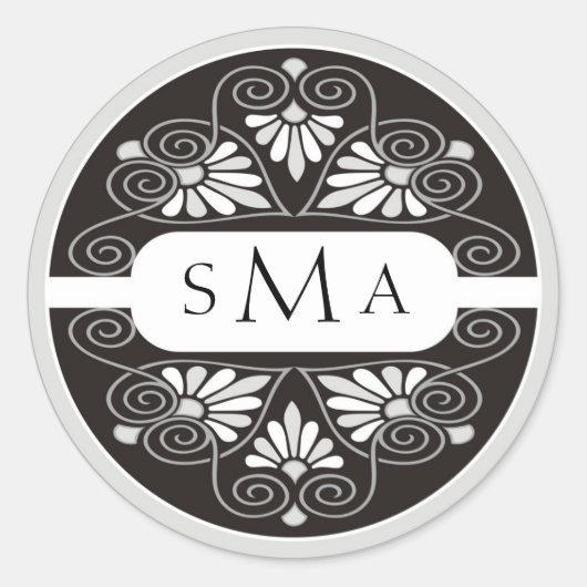 Sticker Rond Mariage 3 Monogrammes noir et blanc (Devant)