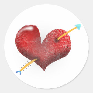 Sticker Rond Mariage à Cœur Rouge