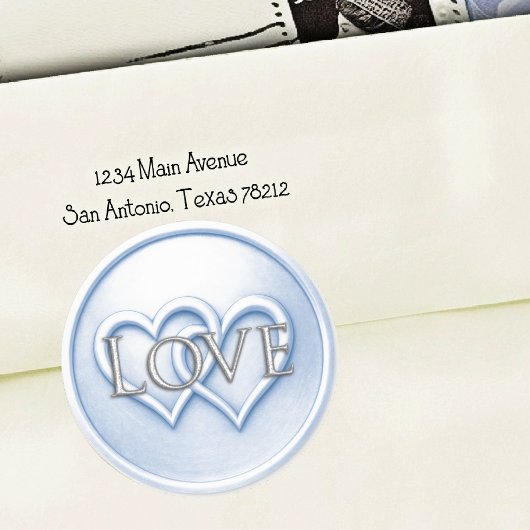 Sticker Rond Mariage à deux cœurs entrelacés bleu doux