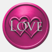 Sticker Rond Mariage à deux cœurs entrelacés Fuschia (Devant)