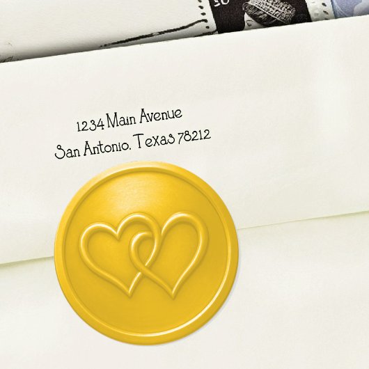 Sticker Rond Mariage à deux cœurs entrelacés jaunes