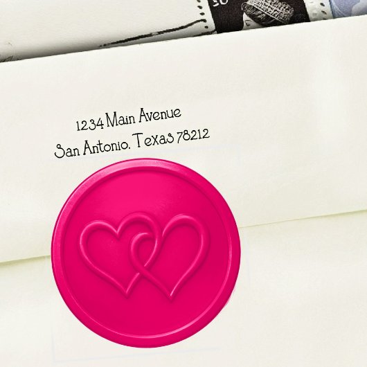 Sticker Rond Mariage à deux coeurs entrelacés rose chaud