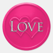 Sticker Rond Mariage à deux cœurs entrelacés rose chaud (Devant)