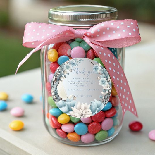 Sticker Rond Mariage à fleurs de printemps bleu bleu marine Dus