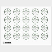 Sticker Rond Mariage à impression botanique verte et blanche (Feuille)