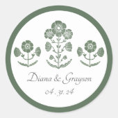 Sticker Rond Mariage à impression botanique verte et blanche (Devant)