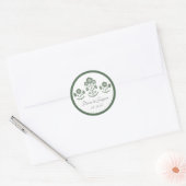 Sticker Rond Mariage à impression botanique verte et blanche (Enveloppe)