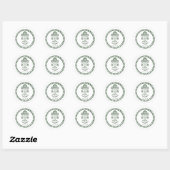 Sticker Rond Mariage à impression botanique verte et blanche (Feuille)