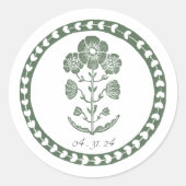 Sticker Rond Mariage à impression botanique verte et blanche (Devant)